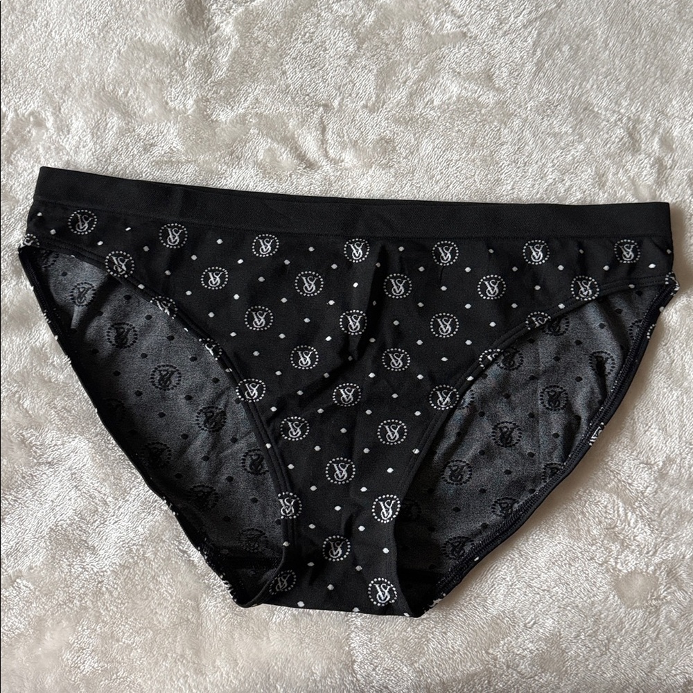 Victoria's Secret Seamless Bikini Panty Black White Logo Size L